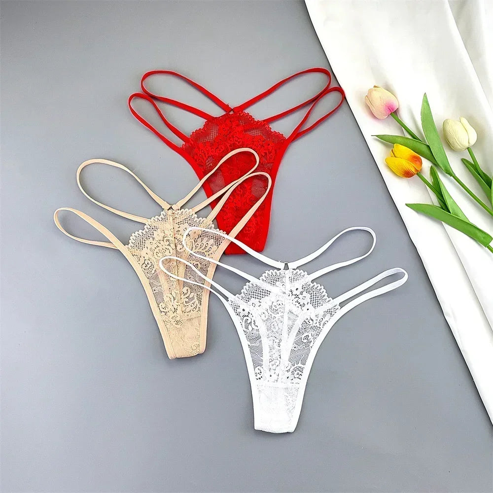 3 Pcs Lace Thin Strap Thong Women Low Waist - Empire P.E