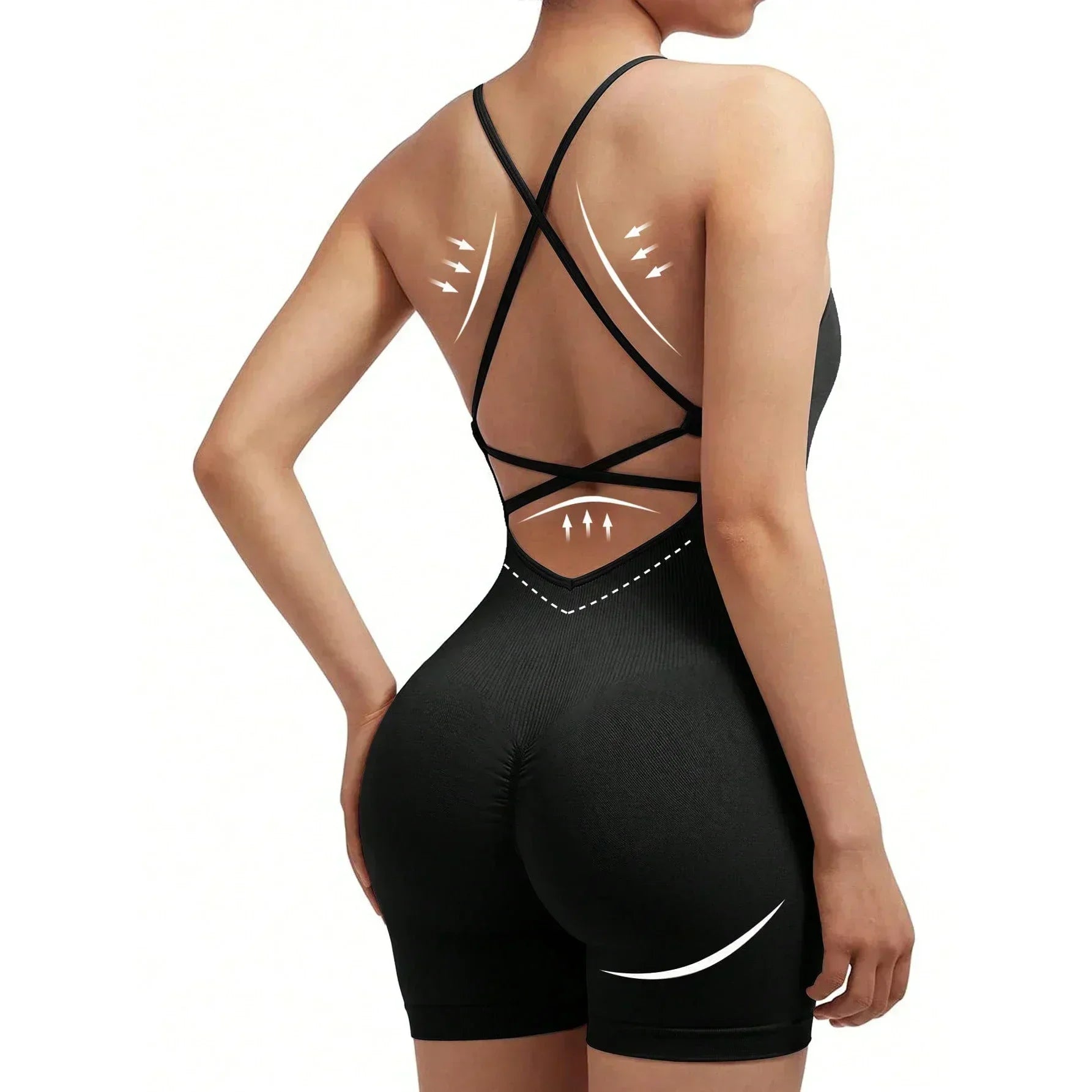 Women's Criss Cross Backless Cami Sports Romper - Empire P.E