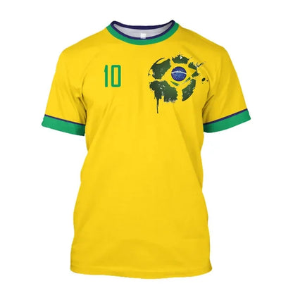 Brazil Jersey Men's T-shirt O Collar Oversized Men's and Women's 3D Printed Brazilian Flag Select Soccer Short-sleeved Team Shir - Empire P.E