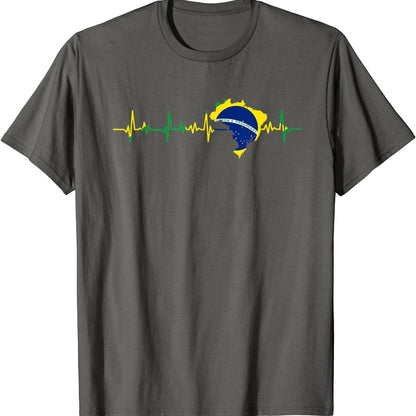 Brazil Flag Heartbeat Brasil Men T-Shirt Short Sleeve 100% Cotton O-Neck Men's Clothing - Empire P.E
