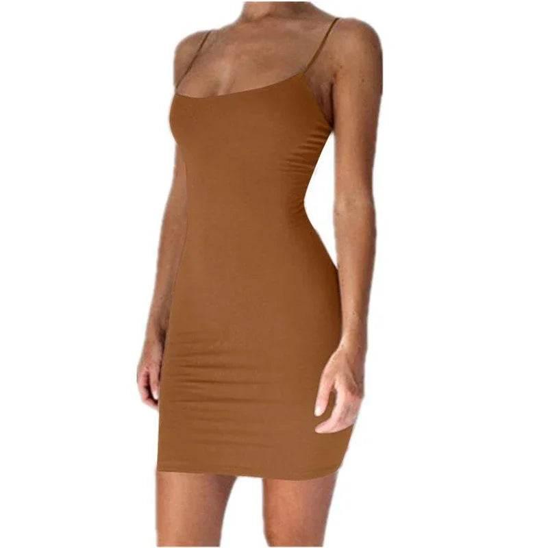 Summer Spaghetti Strap Mini Dress 2024 Women Sexy Bodycon Club Party Dresses Short Female Camisole Solid Black Sheath Sundress - Empire P.E