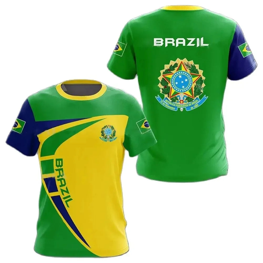 Brazil Flag Soccer 3D Harajuku Print Men's Children Sports Casual Short Sleeve Crew Neck Even Size Summer Jersey Comfortable - Empire P.E