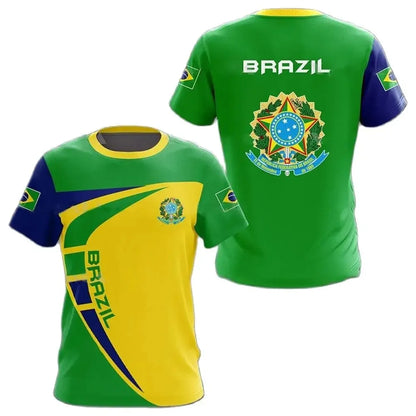 Brazil Flag Soccer 3D Harajuku Print Men's Children Sports Casual Short Sleeve Crew Neck Even Size Summer Jersey Comfortable - Empire P.E