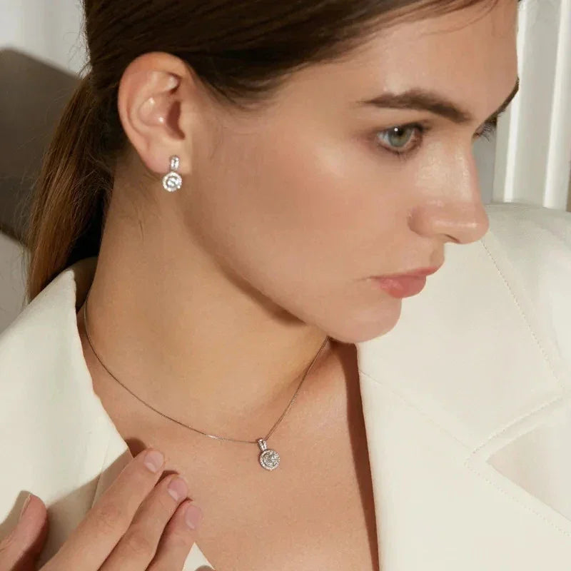 2ct total Moissanite Jewelry Set Sterling Silver 925 Necklace Earrings - Empire P.E