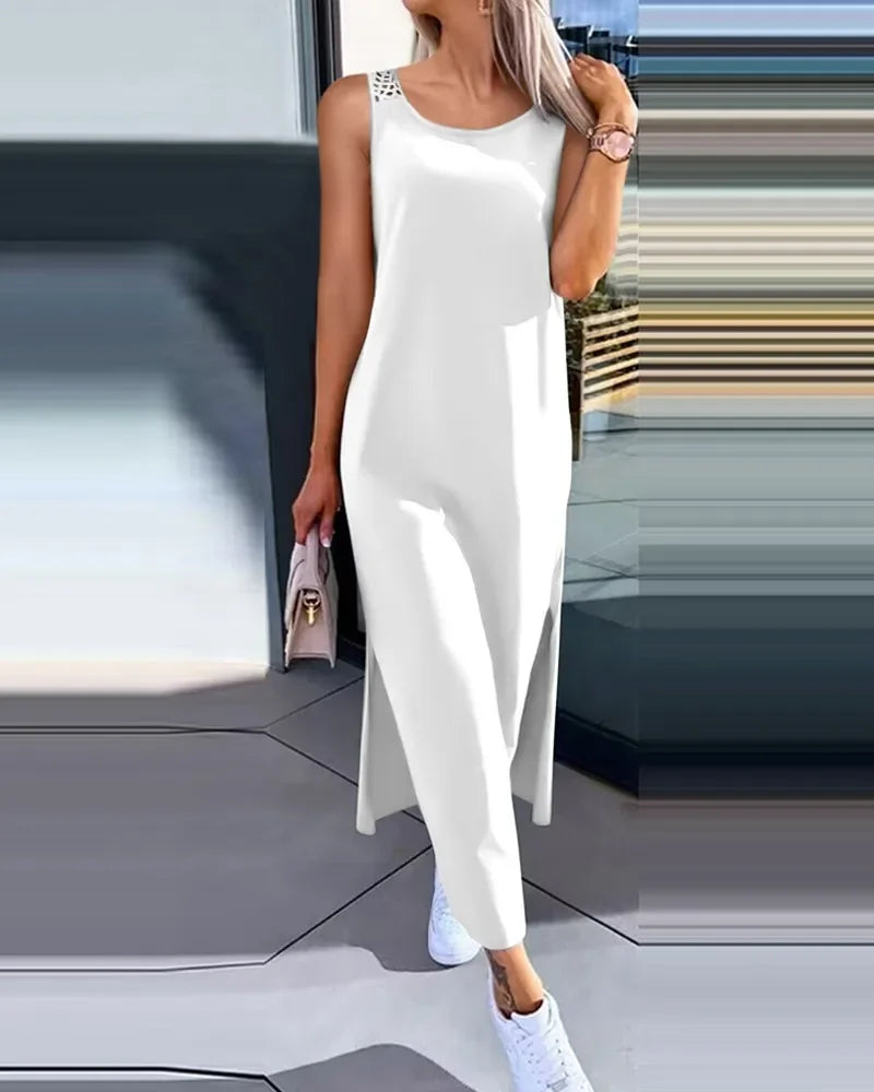 Hollow Out Solid Long Dress Women Fashion Sleeveless - Empire P.E