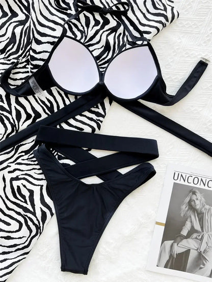 Black High Waisted Bikini Push Up Women