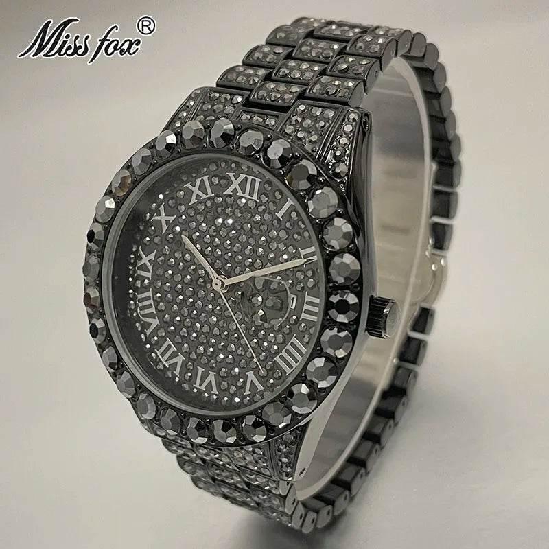 Hot Hip Hop Iced Out Watch for Mens Brand MISSFOX Fashion Bling Quartz Clocks Luxury Full Diamond Wrist Watches Man Reloj Hombre - Empire P.E