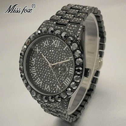 Hot Hip Hop Iced Out Watch for Mens Brand MISSFOX Fashion Bling Quartz Clocks Luxury Full Diamond Wrist Watches Man Reloj Hombre - Empire P.E