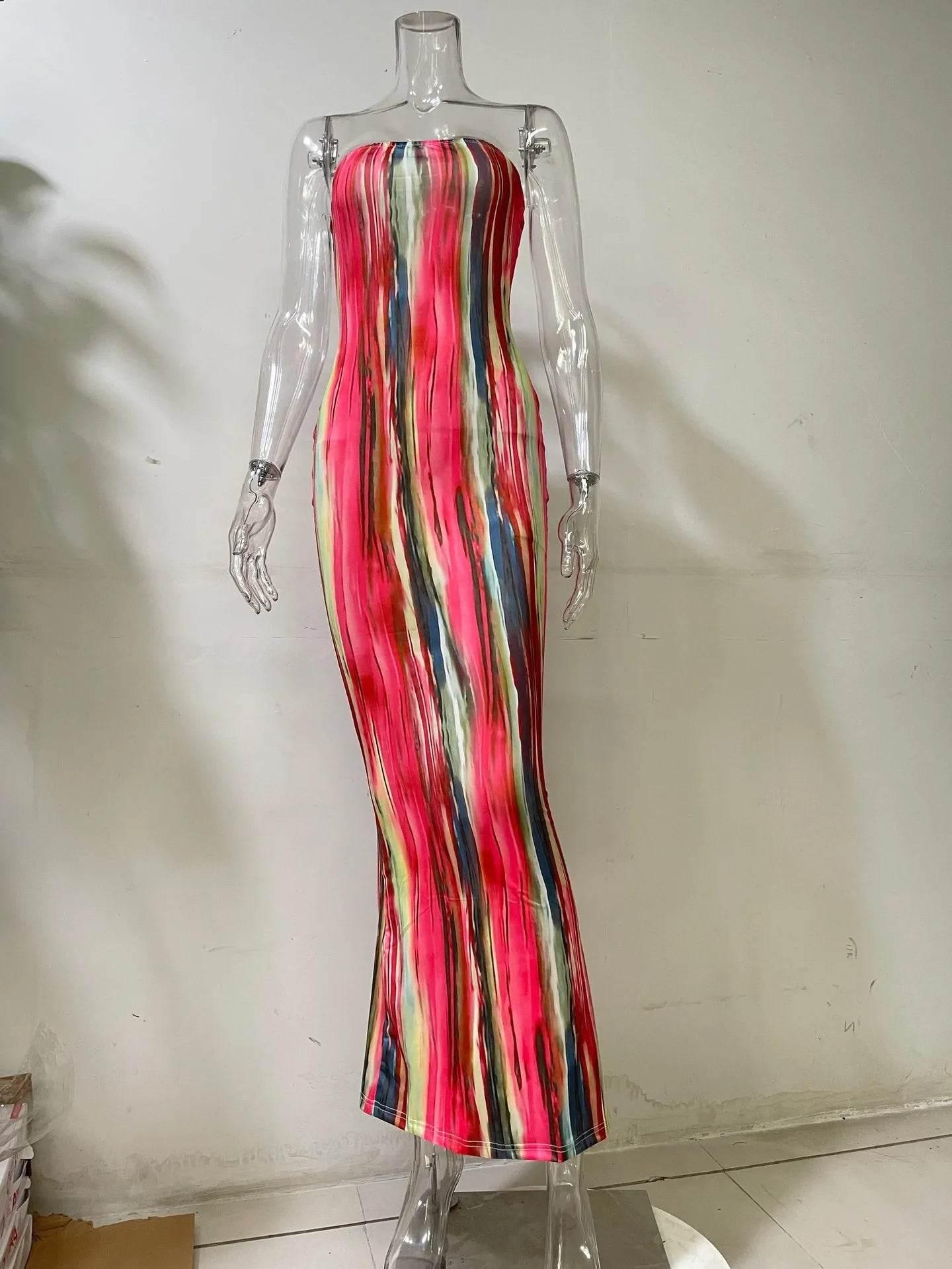 Spring And Summer Dresses For Women Chest Wrap Printed Off Shoulder Bandage Slim Sexy Long Dress 2023 New Fashion party MsChuh - Empire P.E