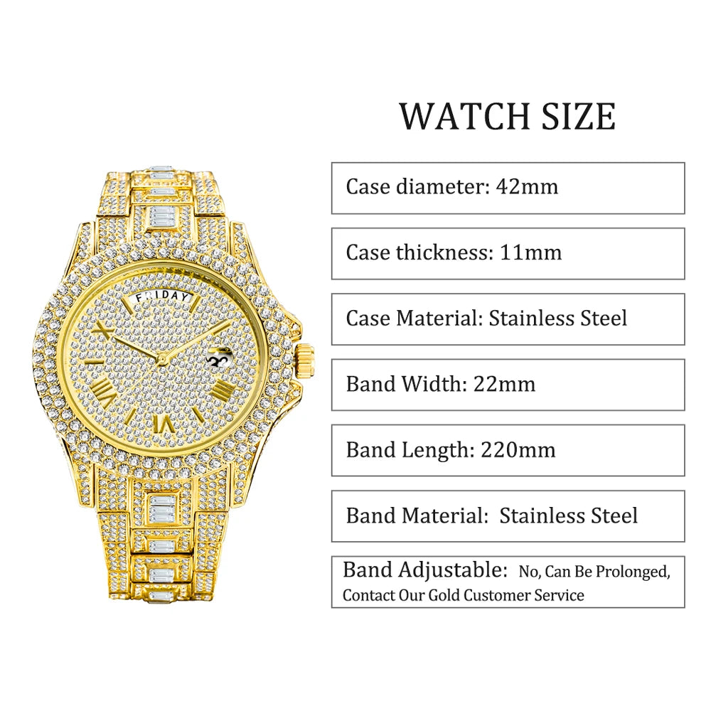 Men's Luxury Gold Hip Hop Diamond Quartz  Watches
