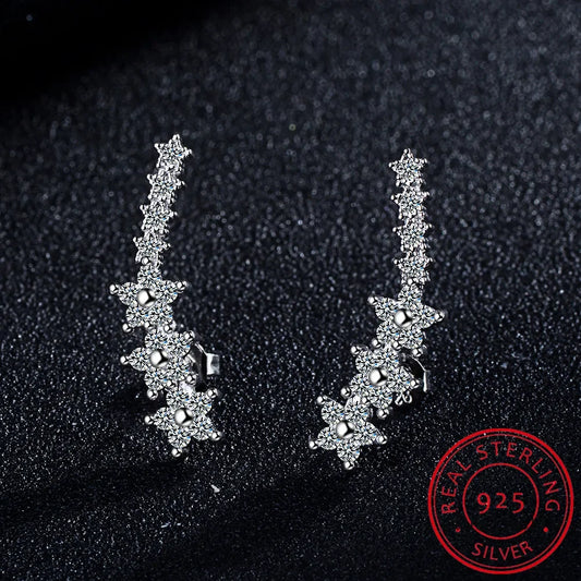 925 Silver Full Moissanite Earrings Climber 7 Star Crawler Stud Ear Cuff - Empire P.E