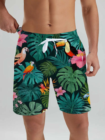 Hawaiian Men's Tropical Plant 3D Printed Swin Trunks