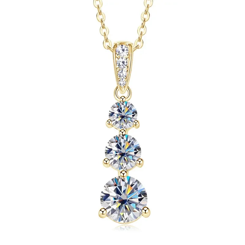 Moissanite Three stone Pendant necklace for Women 925 Sterling Silver Round Cut - Empire P.E