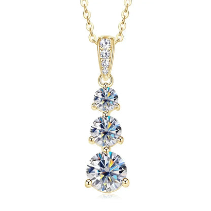 Moissanite Three stone Pendant necklace for Women 925 Sterling Silver Round Cut - Empire P.E