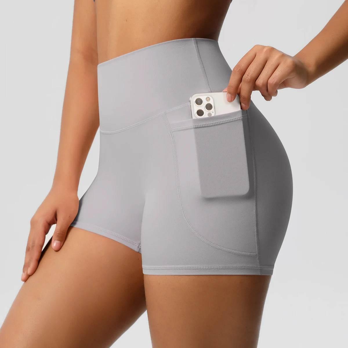 Women Sports Short With PocketedYoga Legging Shorts Squat Proof High Waist Fitness Tight Shorts Quick Drying Cycling Workout Gym - Empire P.E