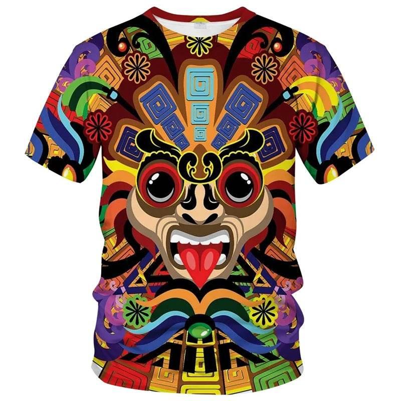 Retro Mexico Aztec Totem T-Shirt For Men Summer 3d Print Short Sleeve Tees Tops Mayan Culture Theme T Shirts Male Clothes - Empire P.E