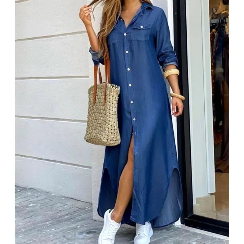 Long Sleeve Dress Plaid Robe Maxi Beach Dress - Empire P.E