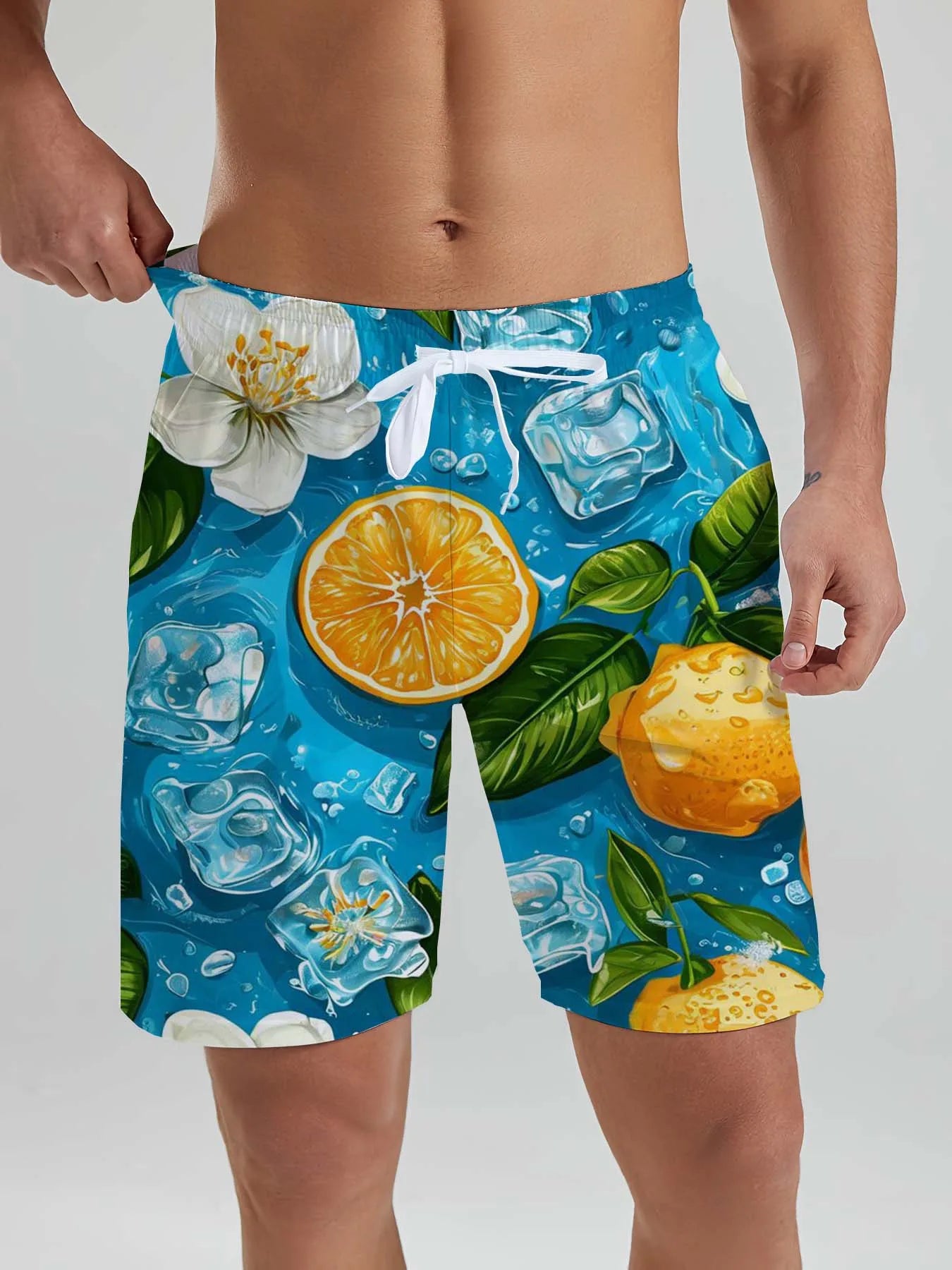 Hawaiian Men's Tropical Plant 3D Printed Swin Trunks