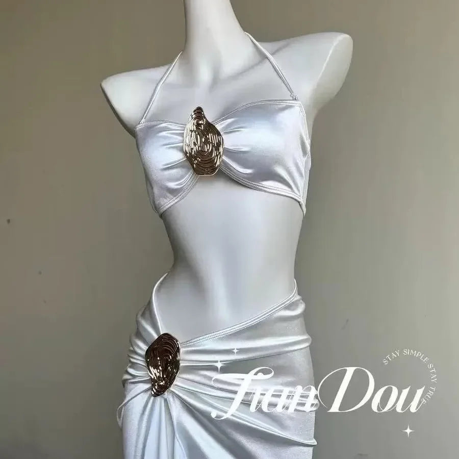 Women's Elegant Satin Long Dress Swimsuit - Empire P.E