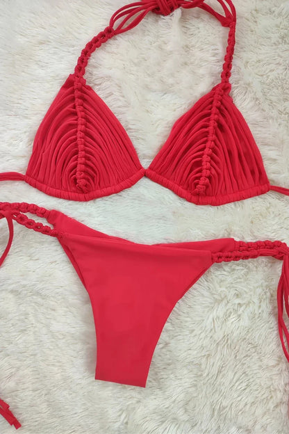 2025 New Bandage Stripe Brazilian Bikini Two Piece Set