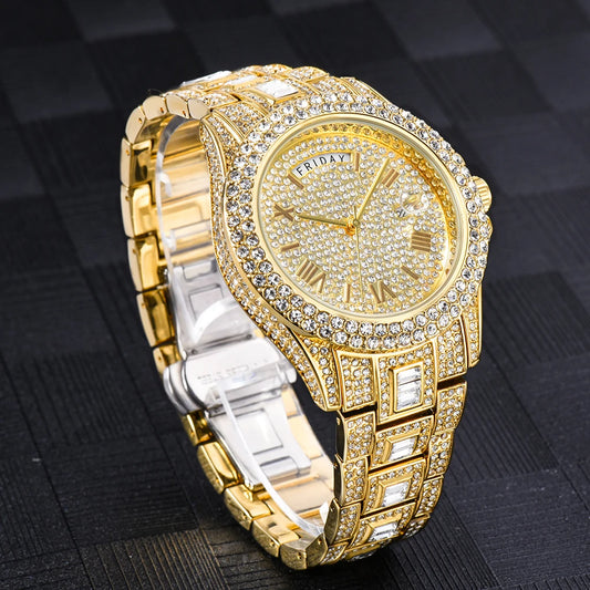 Men's Luxury Gold Hip Hop Diamond Quartz  Watches