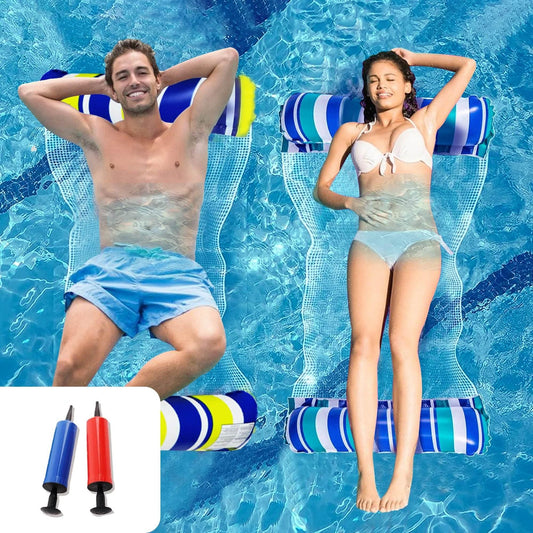 2 Pack Inflatable Floating Hammock, 4 in 1 Adult Pool Float, Inflatable Pool Mattress, with 2 Manual Air Pump, for Beach Party - Empire P.E