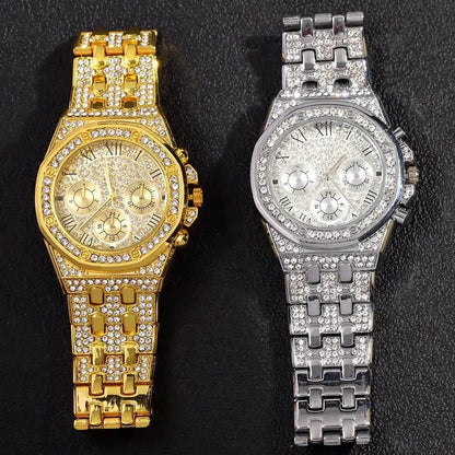 14MM Necklace+Watch+Bracelet Iced Out Watches For Men 2 Row Rhinestone Cuban Chain Necklace Set Women Men Hiphop Jewelry Gift - Empire P.E