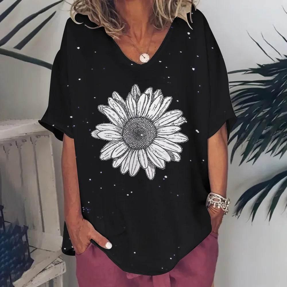 New Women'S T-Shirt Summer Short Sleeve V-Neck Top Loose Casual Female Clothing Streetwear Hip Hop Tee Harajuku T Shirt Pullover - Empire P.E