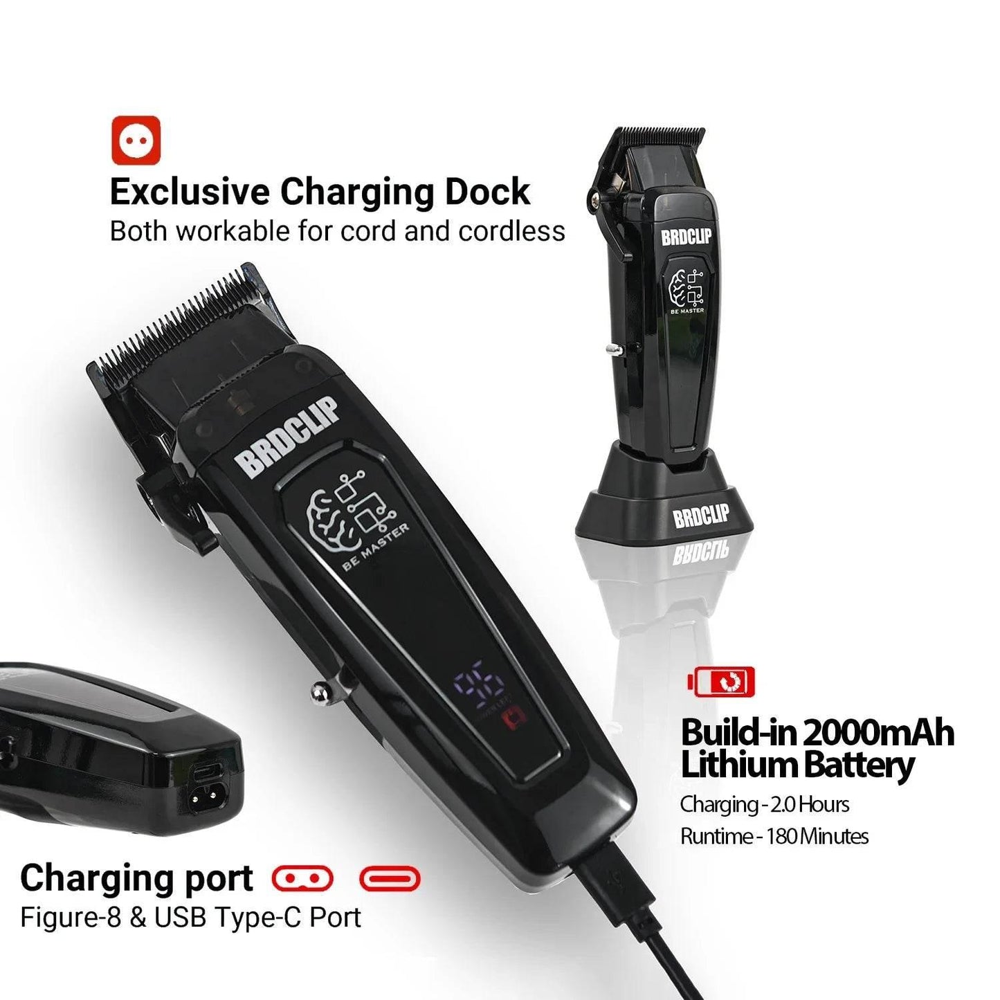 New Professional BRDCLIP BRD106 078 Hair Clipper 7500RPM 7200RPM Hair Salon Trimmer DLC Blade with Charging Base Barber for Men - Empire P.E