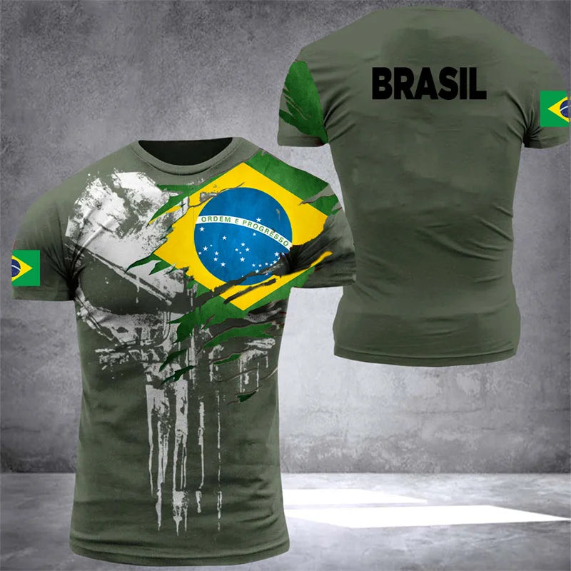 Brazil Flag Men's T-Shirt 3D Print Brazilian T Shirt Summer Oversized Jersey Camo Veterans Short Sleeve Sports Tactical Tee Tops - Empire P.E