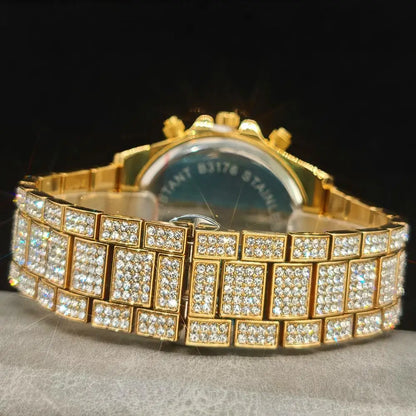 Men's Hip Hop Rainbow Diamond Shiny Jewelry Fashion Gold Watch
