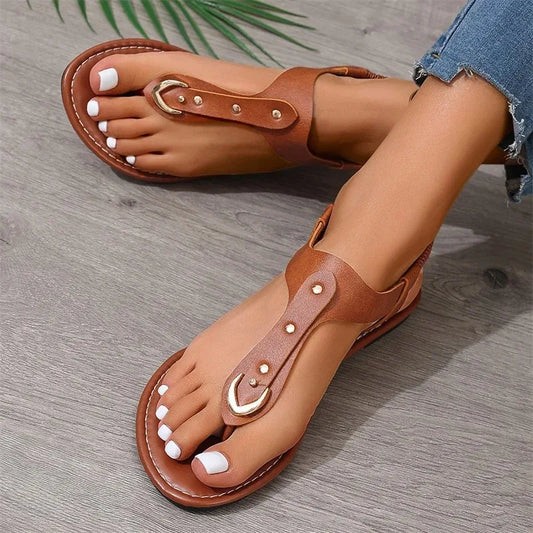 Ladies' solid color flat sandals