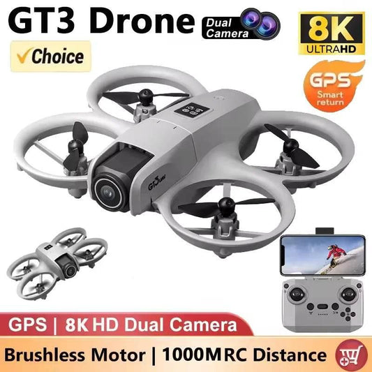 Drones Professional HD GT3 GPS 8K 180° Dual Cameras 5G WIFI Brushless Motors Obstacle Avoidance FPV Foldable Quadcopter Toys - Empire P.E