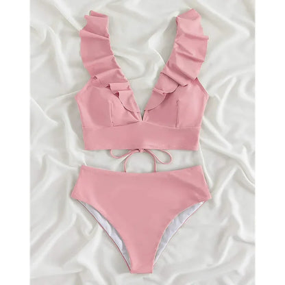 Riseado High Waist Bikinis Set Ruffle Shoulder Sexy Plunging Swimwear Women Bathing Suit Summer Beachwear - Empire P.E