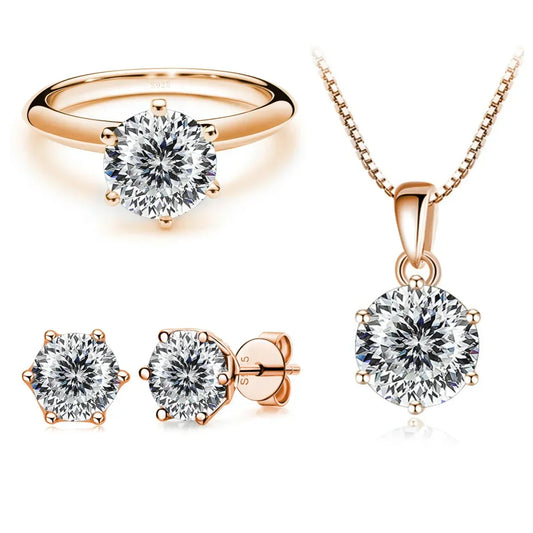 Moissanite Jewelry Set for charm lady Rose Gold Plated with total 4 carat mossanite silver 925 jewerly set - Empire P.E