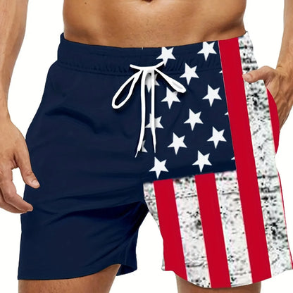 American Flag Print Swimwear Shorts