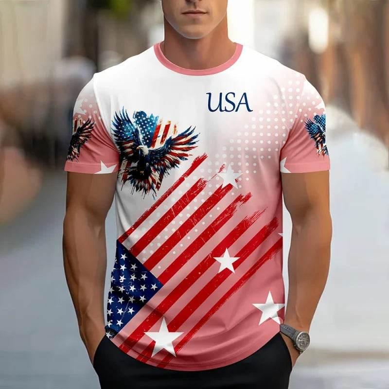 American Flag Eagle Pattern T-Shirt For Men America USA 3D Print Tees Short Sleeve Sport Loose O-Neck Tops Unisex T Shirts - Empire P.E