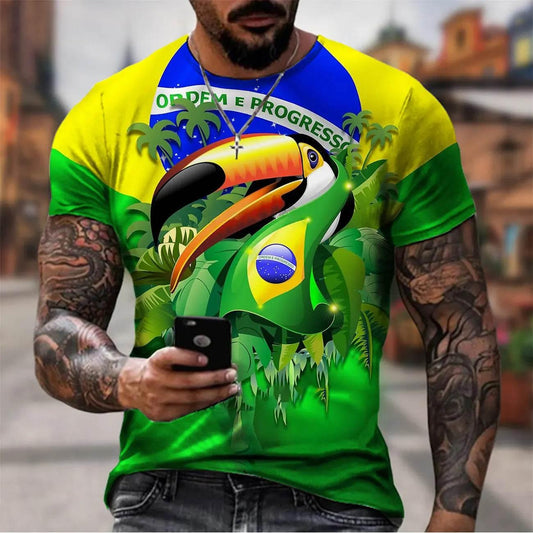 Man Fashion Brazil T Shirt Harajuku Men's Brasil Flag 3D Printing Casual Sports T-shirt Casual Short Sleeve Birl Tshirt - Empire P.E