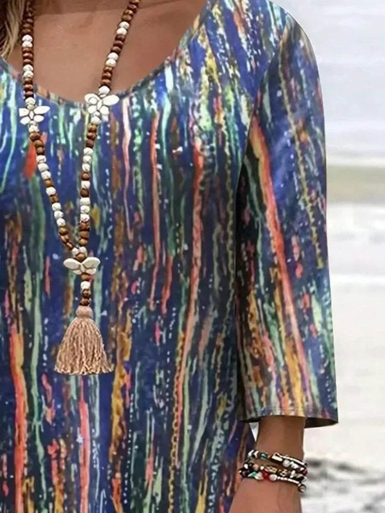 Women's Plus Size Fashionable Full Body Printed T-shirt Ladies Casual Long Sleeved Casual Loose T-shirt Versatile Elegant Top - Empire P.E