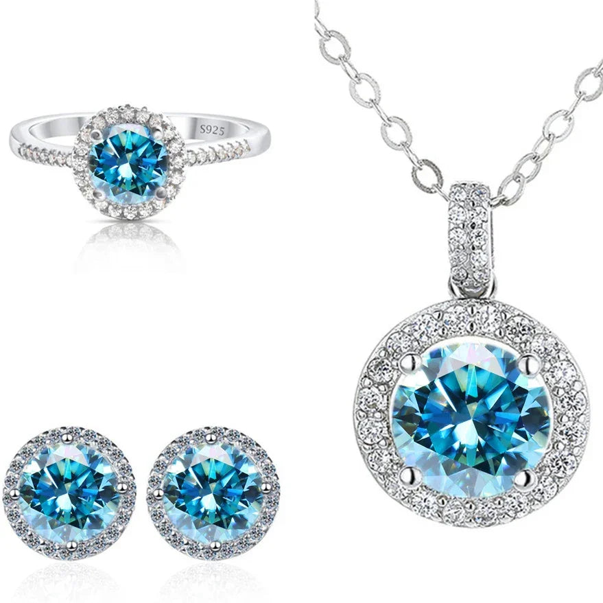 Real Round 6.5mm Moissanite Jewelry Set 925 Sterling Silver - Empire P.E