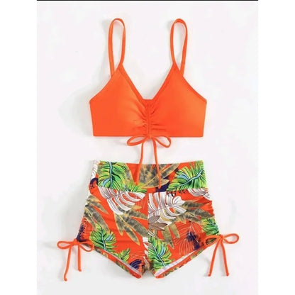 Women's Casual Drawstring Split High Waist Swimsuit 2025