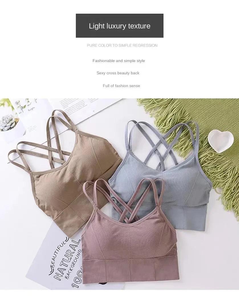 Sexy Women Tops Back Cross Strap Tank Top Push Up Running Sports Bra Breathable Soft Fitness Beauty Solid Color Yoga Bra - Empire P.E
