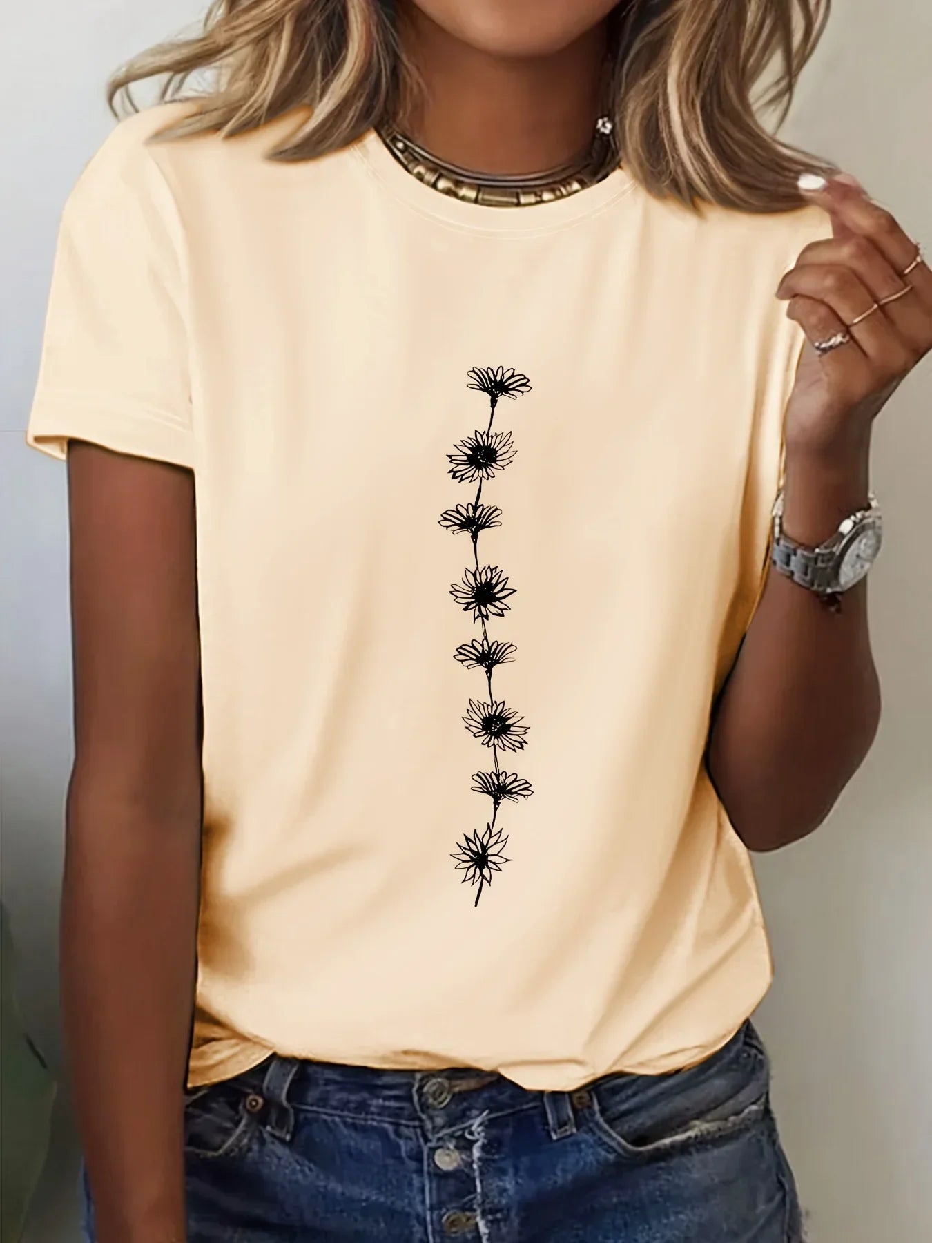 Women's Casual Sunflower Print T-Shirt