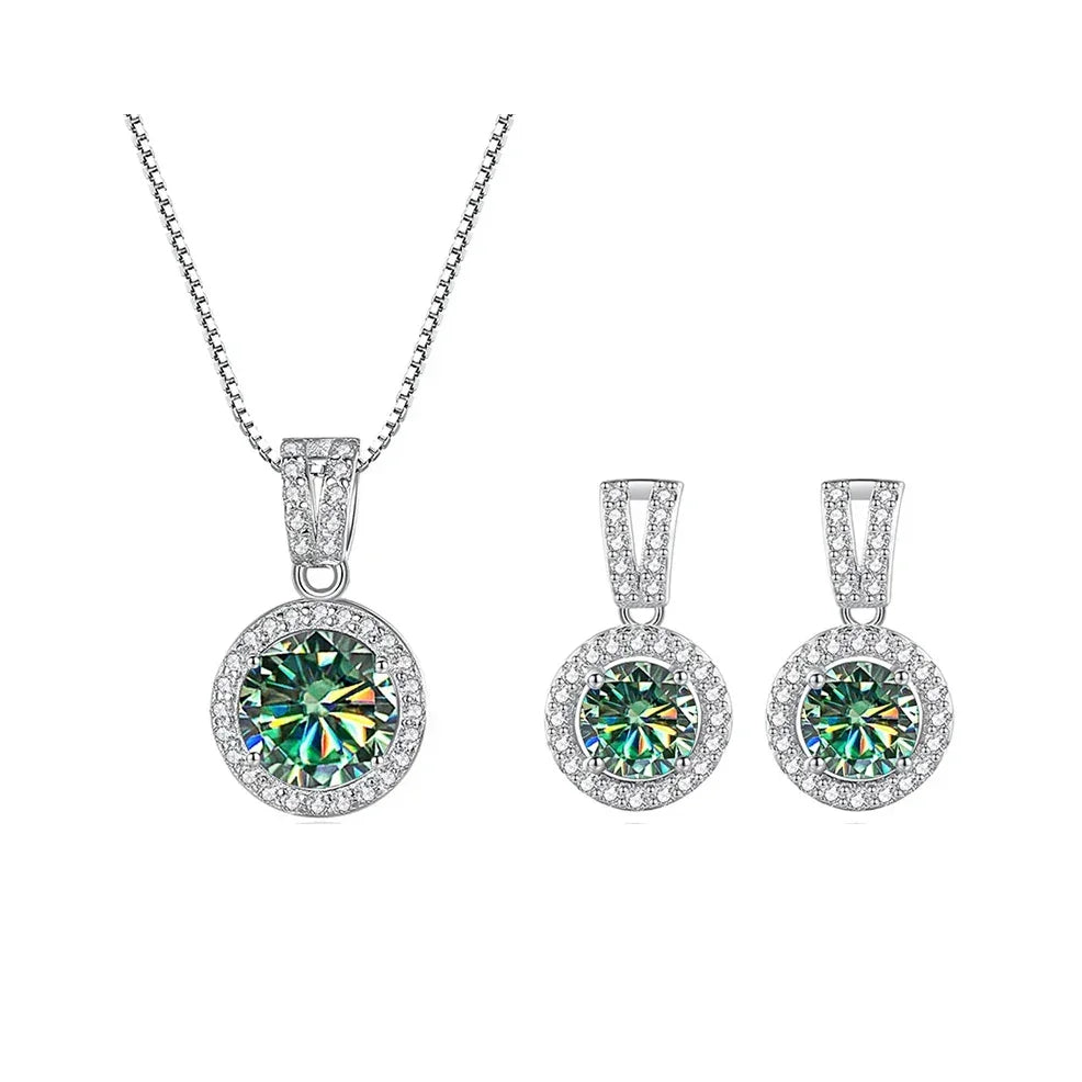 2ct total Moissanite Jewelry Set Sterling Silver 925 Necklace Earrings - Empire P.E