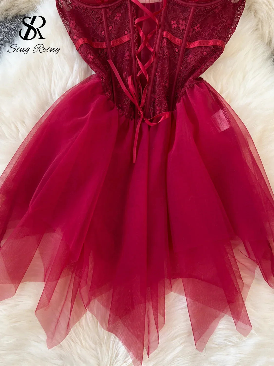 Christmas Sexy Pajamas Lace Splice Mesh - Empire P.E
