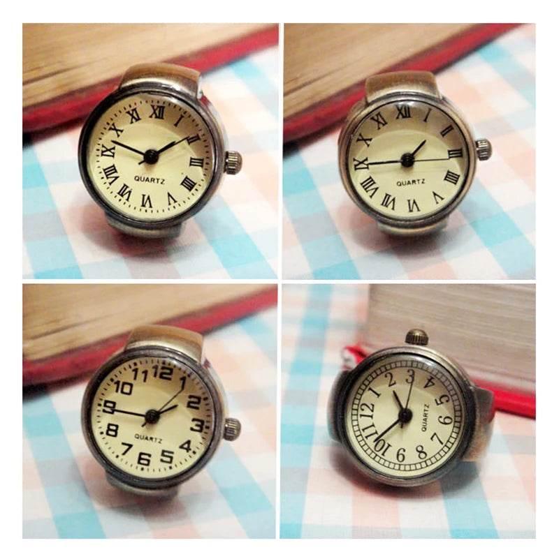 Vintage Punk Finger Watch Mini Elastic Strap Alloy Watches Couple Rings Jewelry Clock Retro Roman Quartz Watch Rings Women Men - Empire P.E