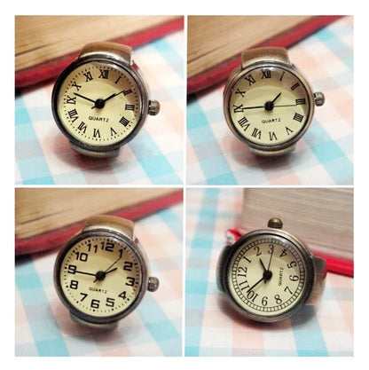 Vintage Punk Finger Watch Mini Elastic Strap Alloy Watches Couple Rings Jewelry Clock Retro Roman Quartz Watch Rings Women Men - Empire P.E