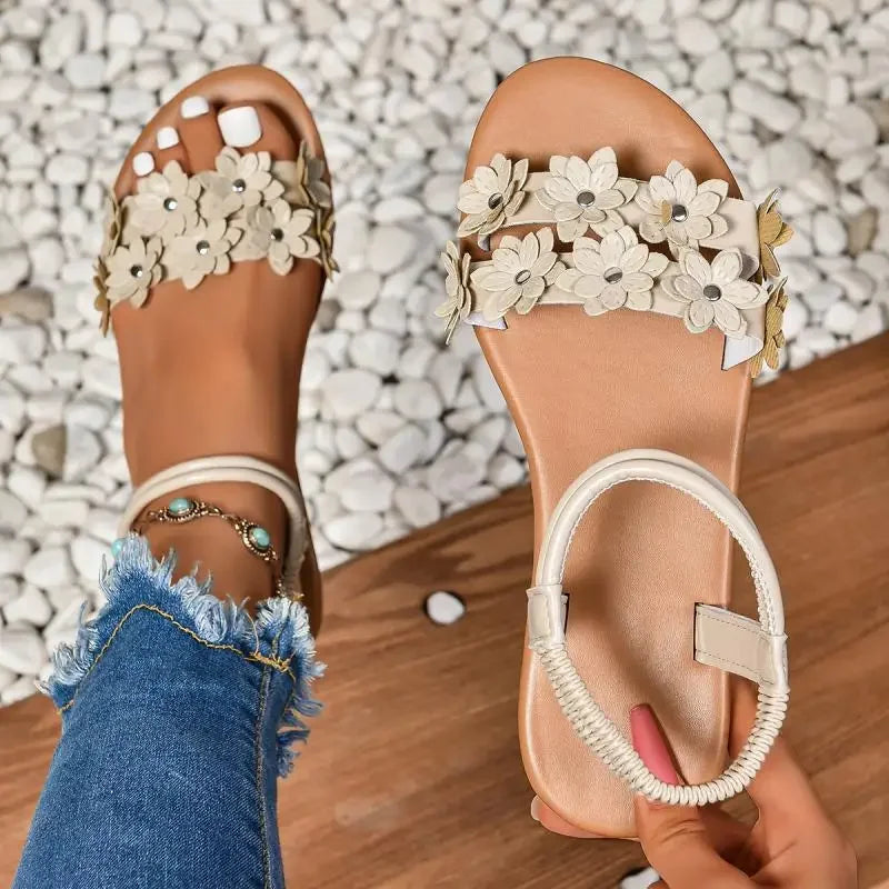 Flower Decoration Flat Sandals - Empire P.E