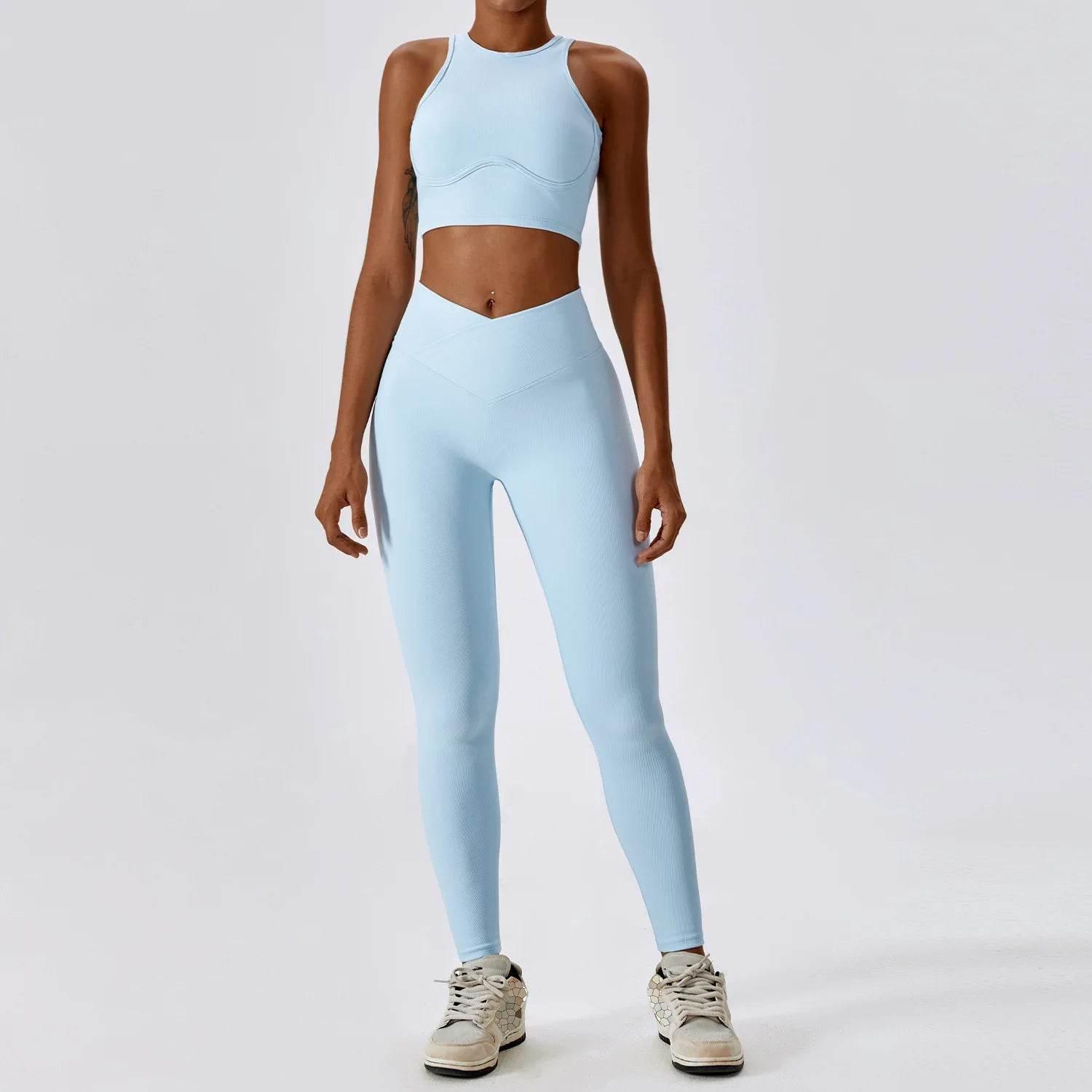 2PCS Seamless Yoga Set Gym Clothes Sportswear Yoga Suits For Women Fitness Rib Tracksuits Sports Bra Gym Leggings Sports Suits - Empire P.E
