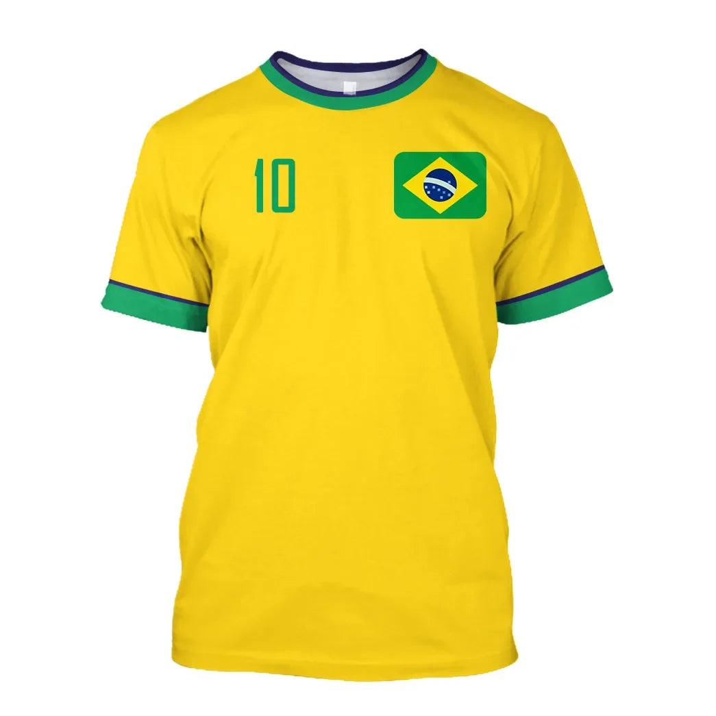 Brazil Jersey Men's T-shirt O Collar Oversized Men's and Women's 3D Printed Brazilian Flag Select Soccer Short-sleeved Team Shir - Empire P.E